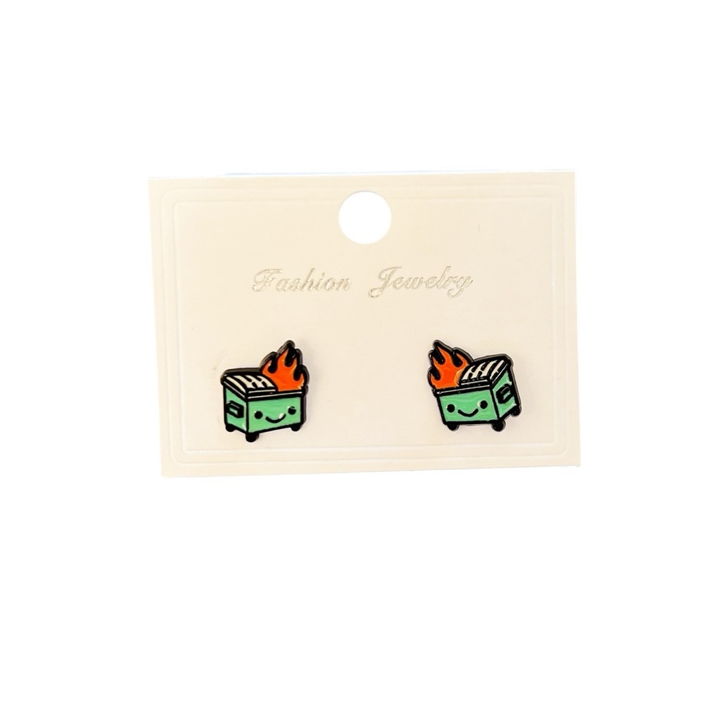 New Green Dumpster Fire Orange Flame Humor Joke Gift Light Acrylic Post Earrings